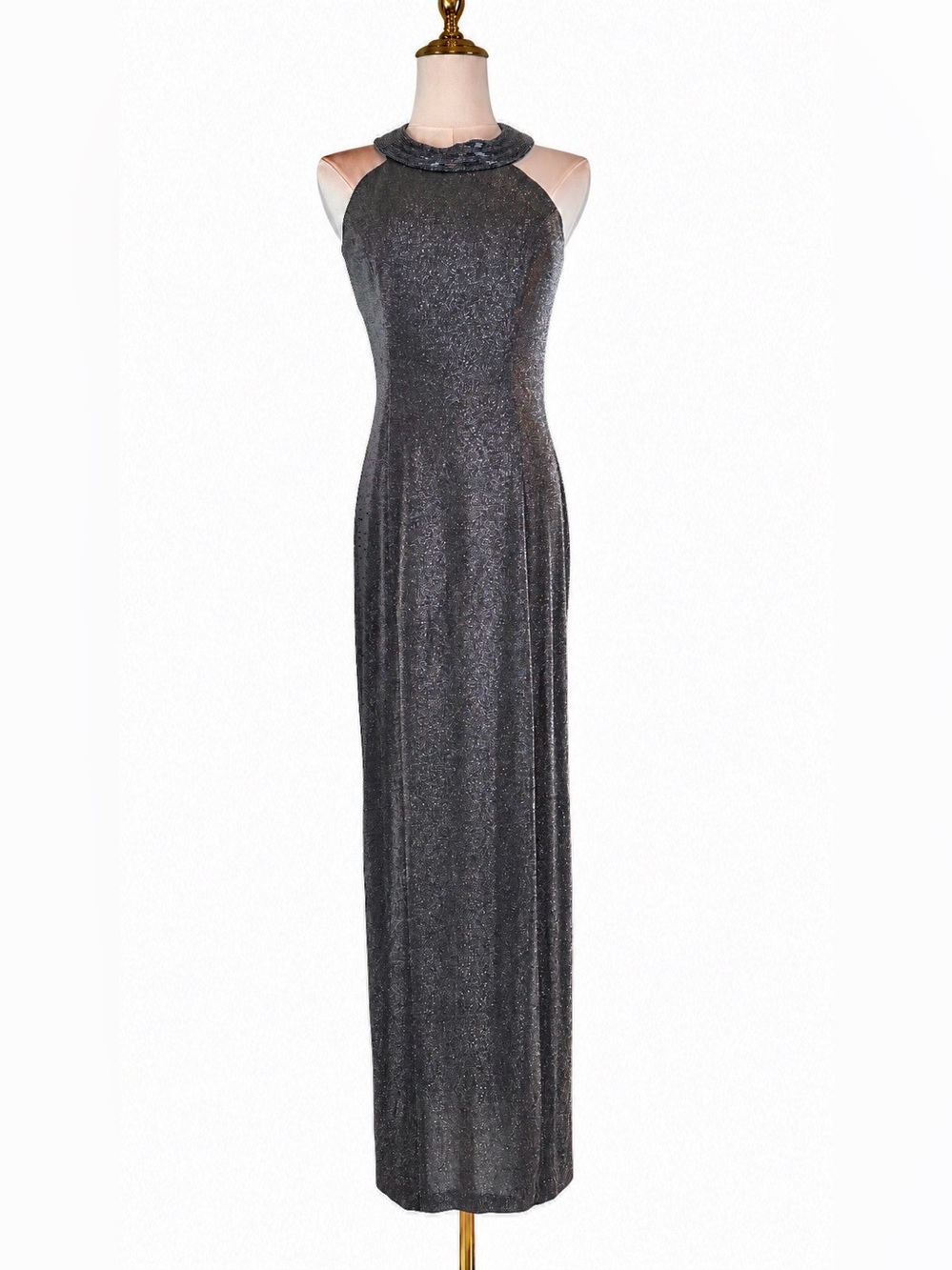 Vintage 90s Alex Evenings Metallic Beaded Neck Gown Size 6
